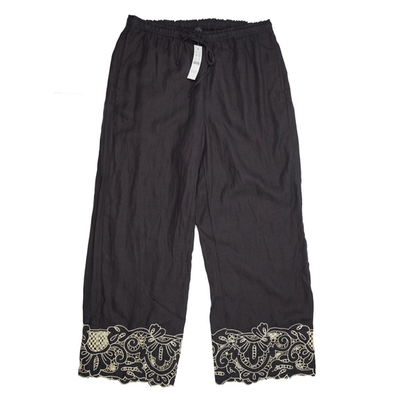 New JCREW Size M Soleil Pant in Embroidered Linen Black Beige $148 CI945 - Picture 6 of 8